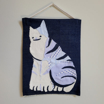 denim plaid cat banner
