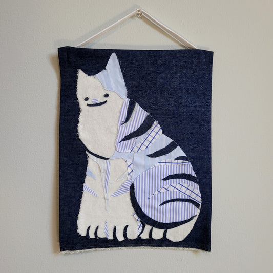 denim plaid cat banner