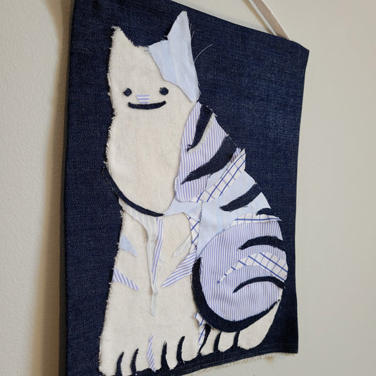 denim plaid cat banner