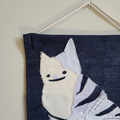 denim plaid cat banner
